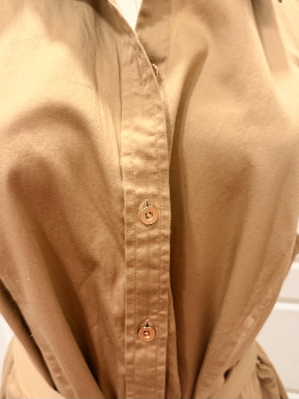 Talbots Sleeveless Safari Khaki Tan Midi Dress With with Tie Waist and Pockets - Picture 5 of 8